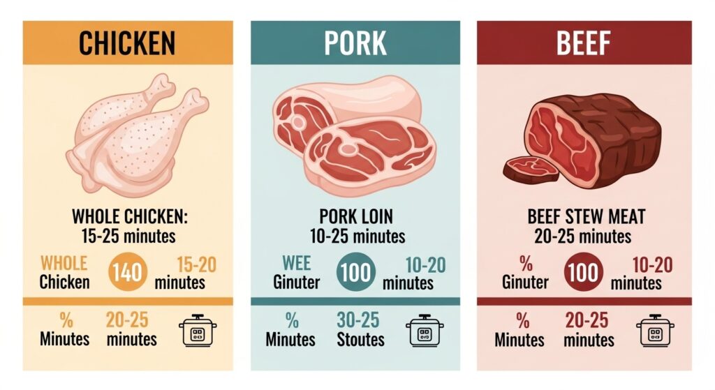 【肉別】鶏肉・豚肉・牛肉の加圧時間