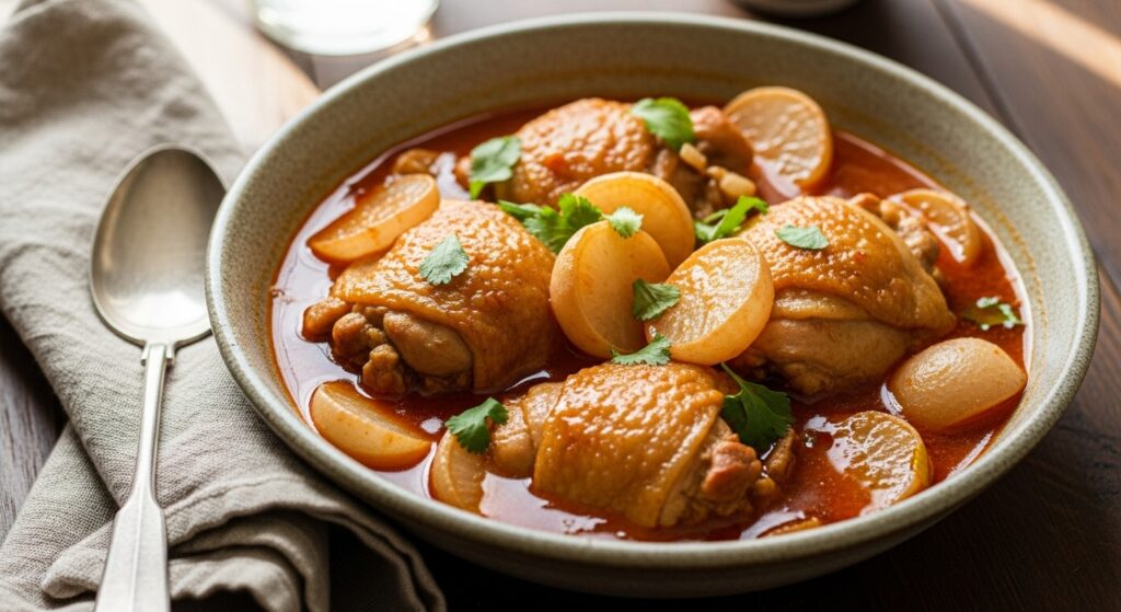 鶏むね肉もしっとり仕上がるトマト煮込み