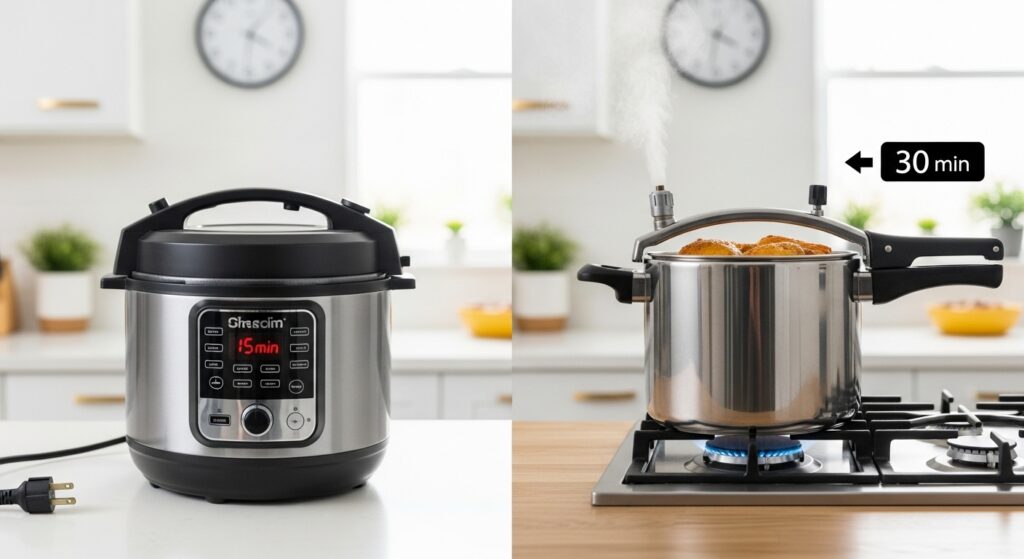 電気圧力鍋と普通の圧力鍋、時間の違い