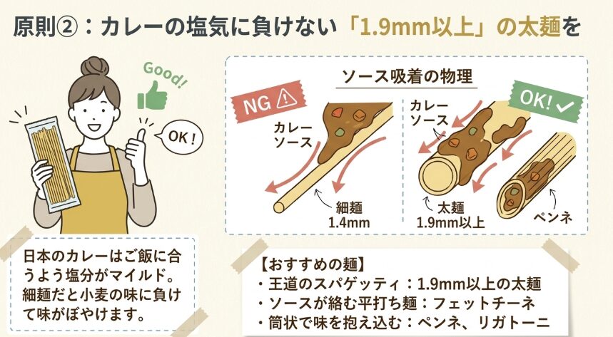 原則②：パスタは太麺を選ぶ