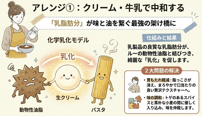 アレンジ①：クリーム・牛乳で中和する