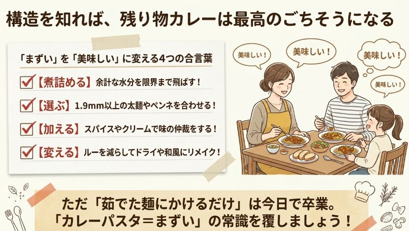 まとめ：「カレーパスタはまずい」は卒業！