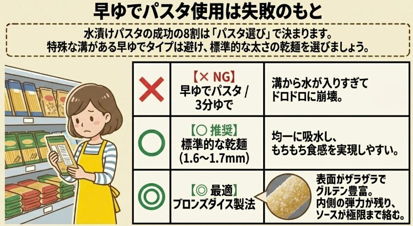 早ゆでパスタ使用は失敗のもと