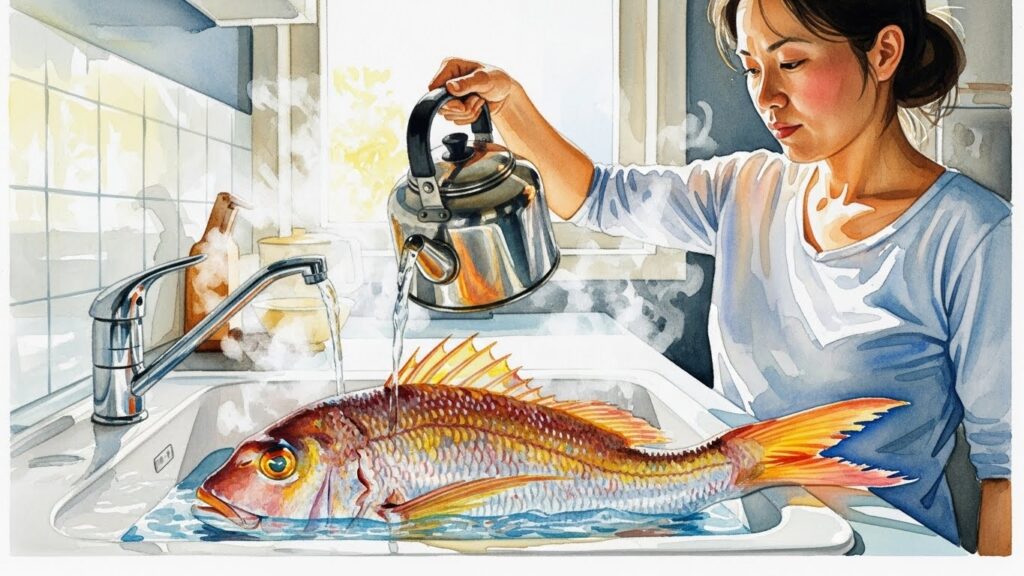 臭みを消す霜降りと冷水での洗浄