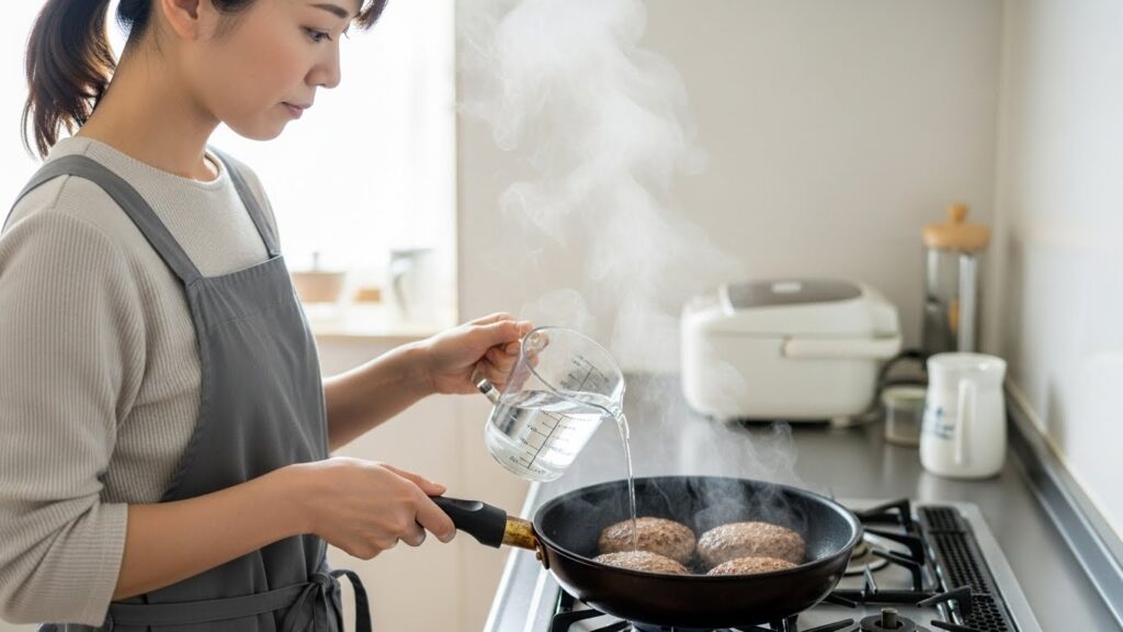 水を入れるハンバーグの焼き方の基本