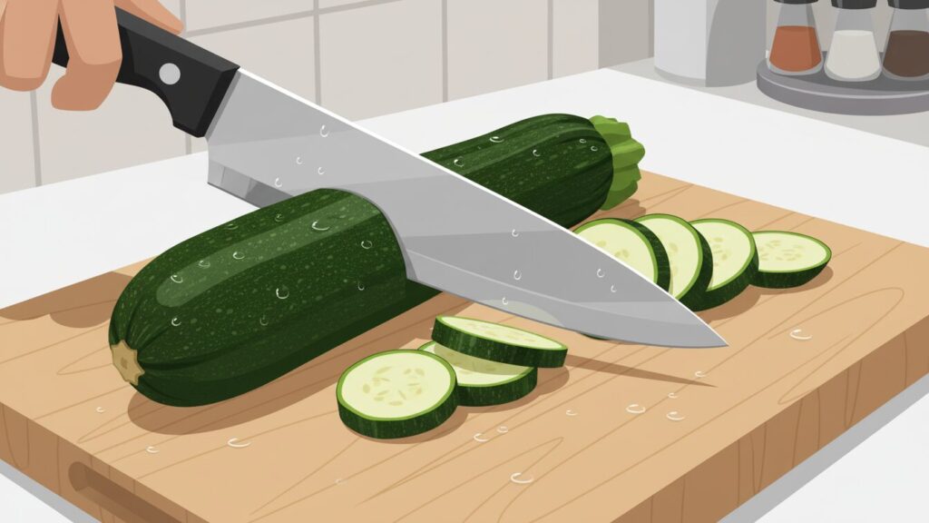 焼く前のズッキーニの下ごしらえと切り方