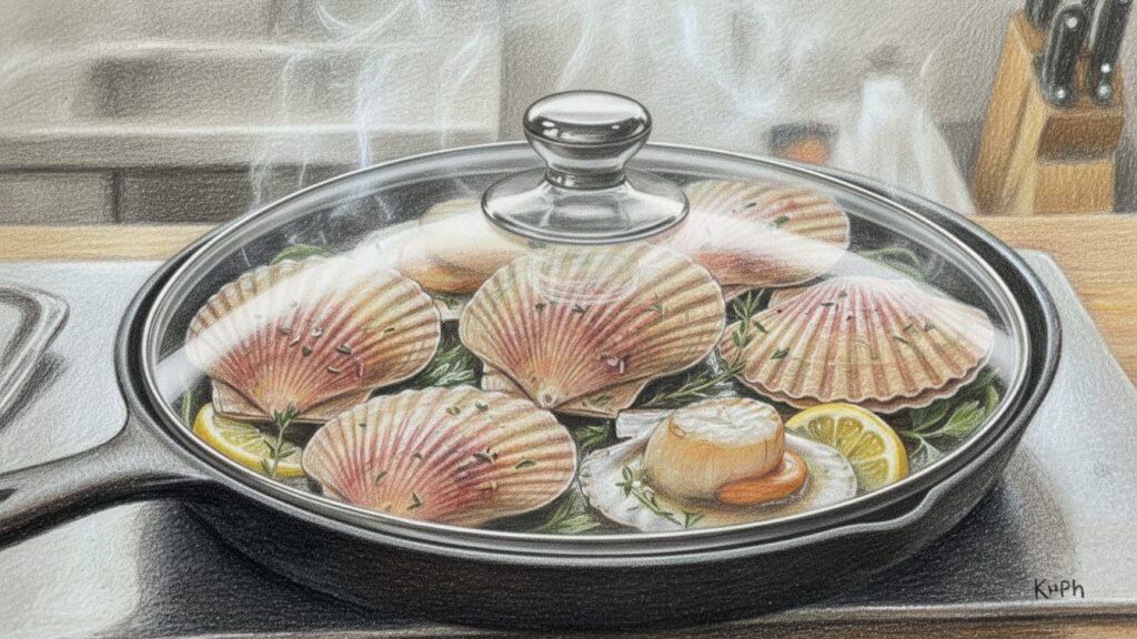 フライパンで酒蒸しにする手順