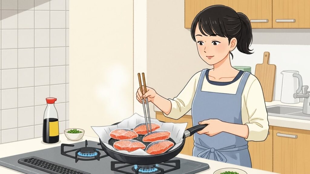 冷凍鮭は凍ったままの焼き方が便利