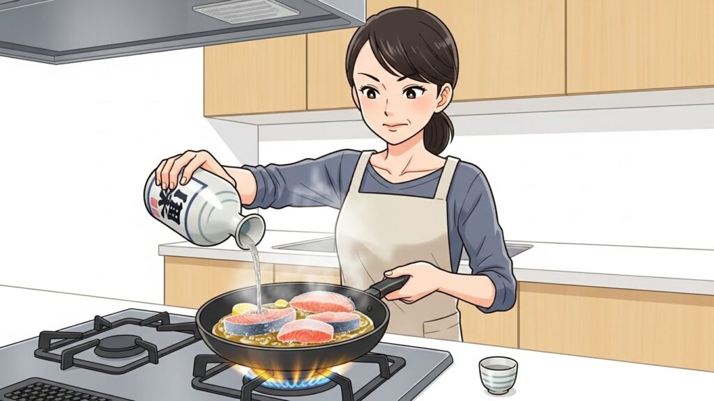 酒を加えてふっくら蒸し焼きにする