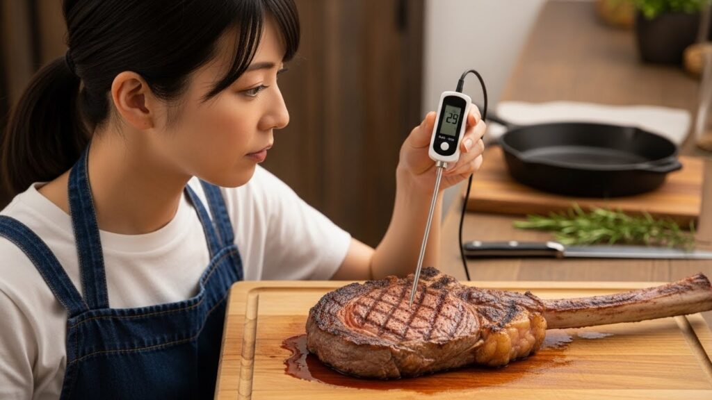 中心温度を確認して焼き加減を調整する