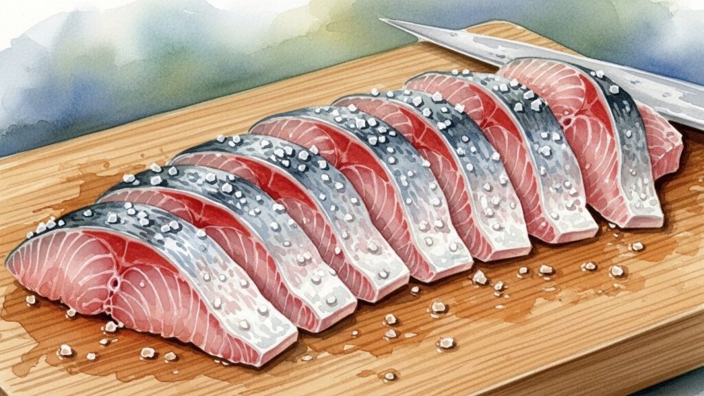 振り塩をして余分な水分を抜く