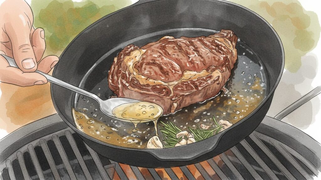 焼き上がったTボーンステーキの切り方