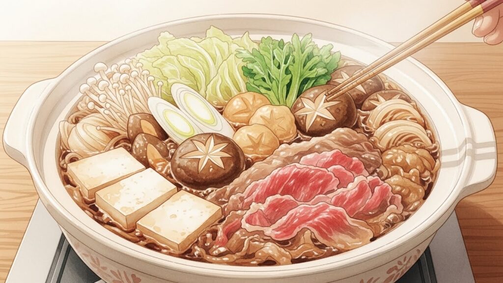 ほうれん草ですき焼きの栄養価をアップ