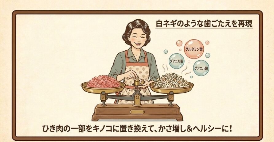えのきやエリンギなど「きのこ類」で旨味とコリコリ感をプラス