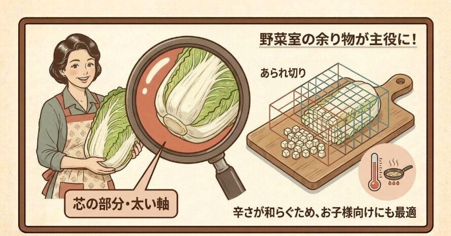 キャベツや白菜の芯でシャキシャキ食感とやさしい甘み
