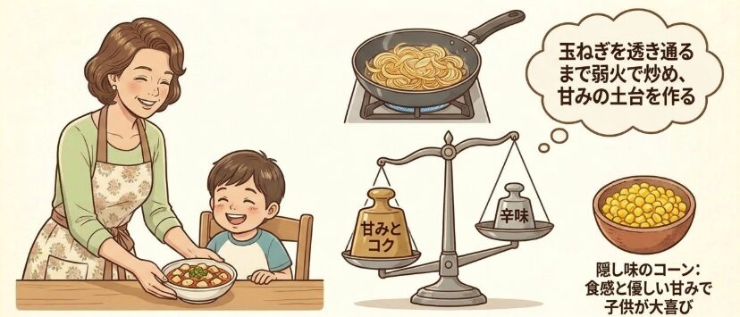 子供向けに辛味をおさえて旨味を出す工夫