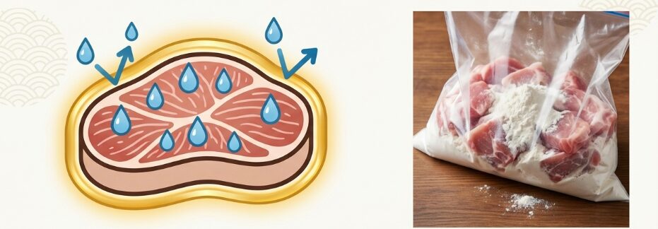 小麦粉や片栗粉でコーティングする