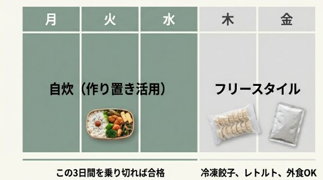 目標は「水曜日までの3日間」木・金は頑張らなくていい