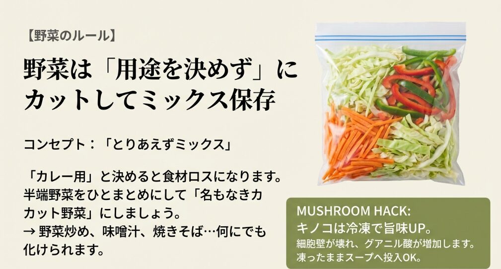 野菜は「用途を決めず」にカットしてミックス保存