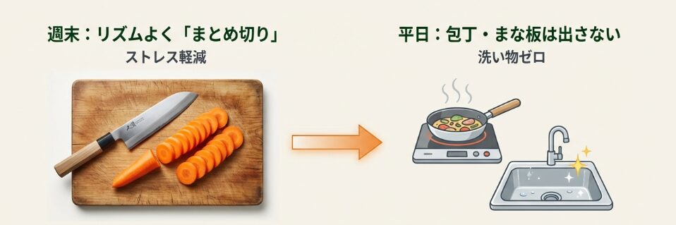週末のまとめ切りで平日の「包丁・まな板洗い」をゼロに