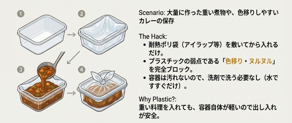 「プラスチック×ポリ袋（アイラップ）」で保存