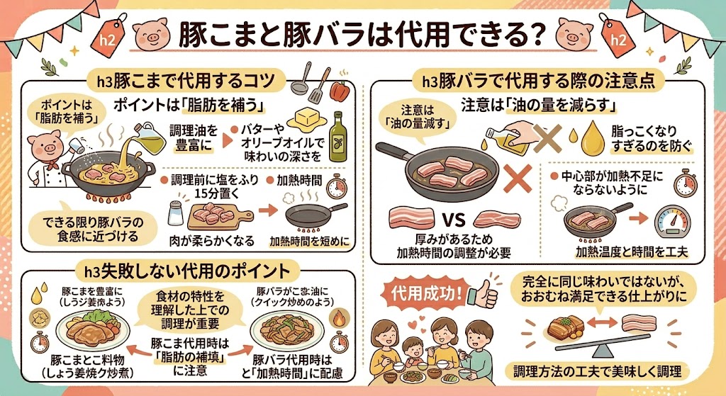 豚こまと豚バラは代用できる？