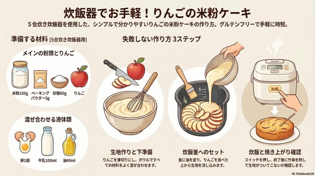 炊飯器で作る米粉りんごケーキの基本レシピ