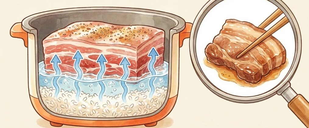 お肉が箸で切れる！？「おかず×ご飯」の禁断の同時調理