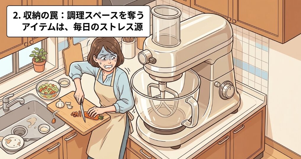 収納の罠：調理スペースを奪うアイテムは、毎日のストレス源