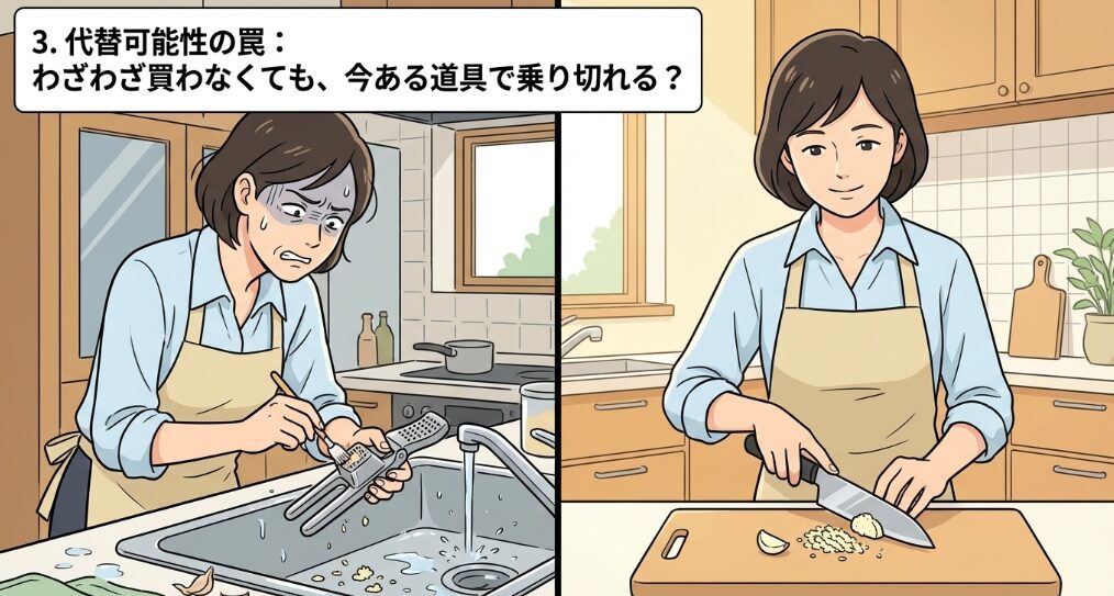 代替可能性の罠：わざわざ買わなくても、今ある道具で乗り切れる？