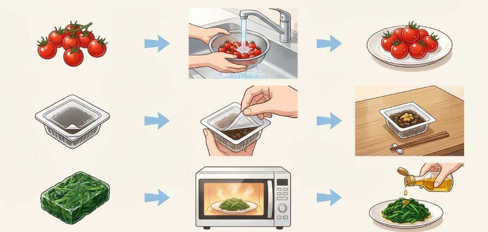 ステップ3：副菜は「ワンステップ調理」と「市販品のフル活用」で罪悪感を手放す