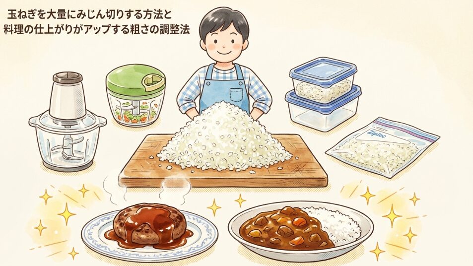 玉ねぎを大量にみじん切りする方法と料理の仕上がりがアップする粗さの調整法