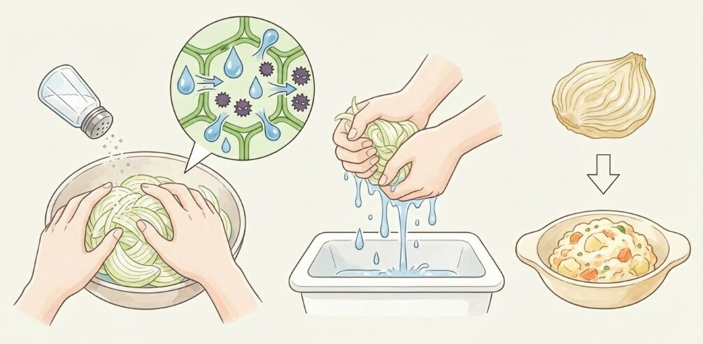 塩もみでしんなり水分を抜く