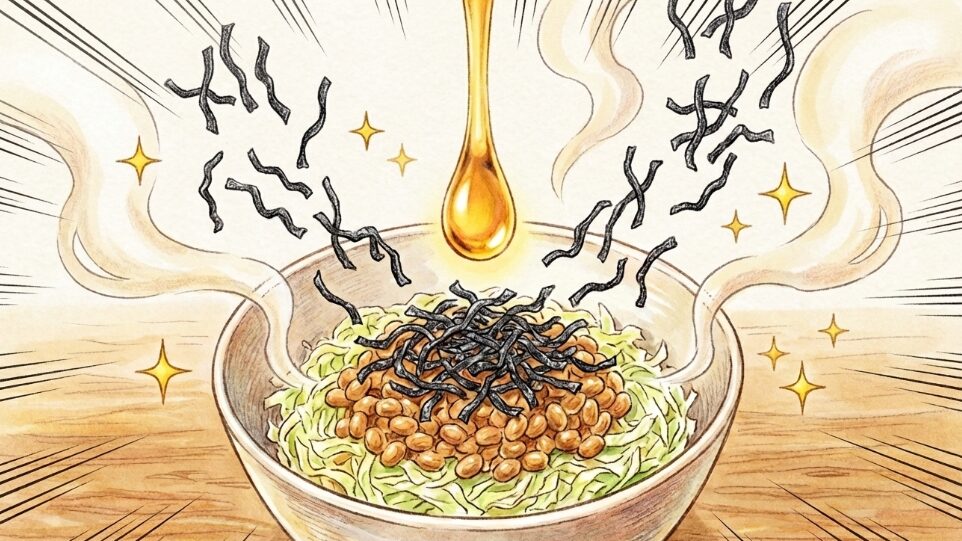 キャベツの千切りに納豆をアレンジ