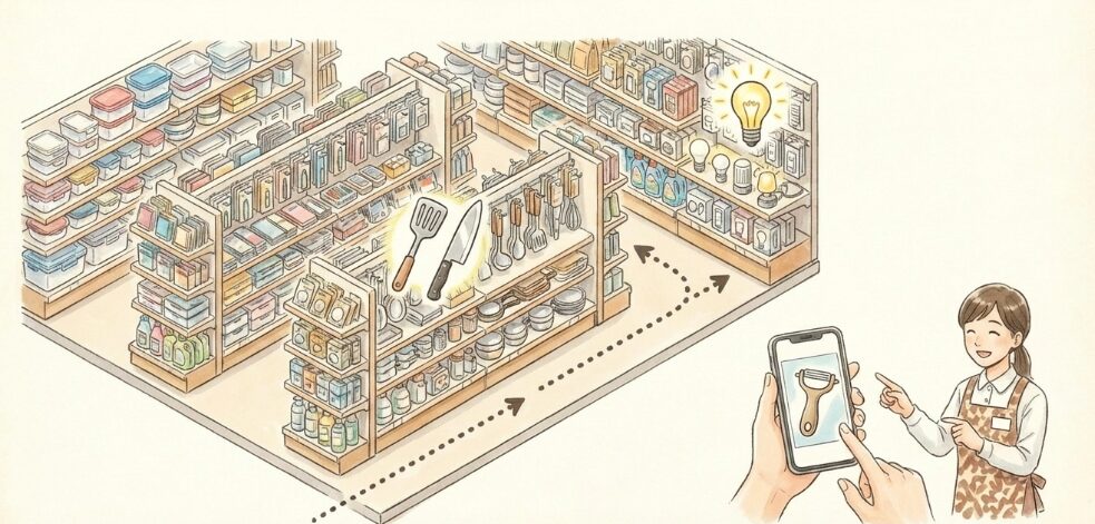 店内のどこの売り場にあるか探す方法