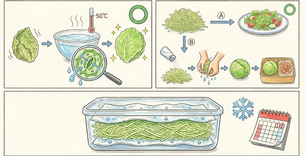 キャベツの千切りを洗う際の疑問や保存方法について