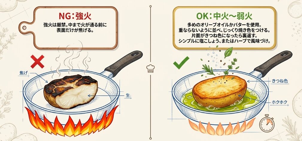 フライパンで焼くスライスポテトのコツ