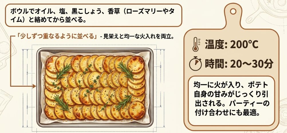 オーブンを使ったスライスポテトの調理