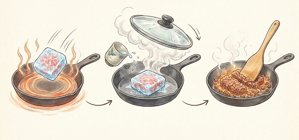 フライパンで直接加熱する技