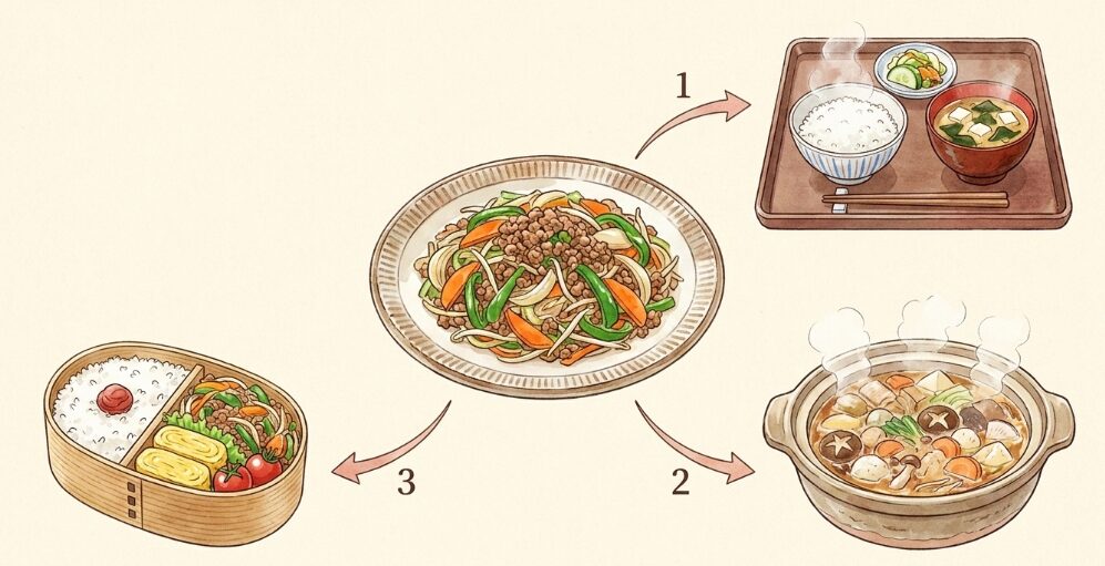 ひき肉の野菜炒めに合う献立と活用法