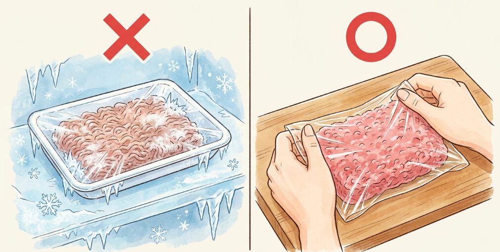 ひき肉の冷凍焼けを防ぐ方法