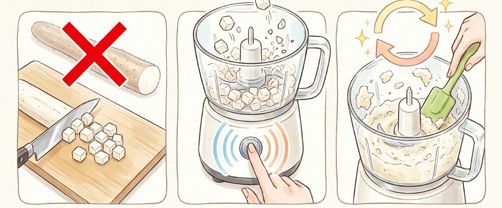 フードプロセッサーで山芋をおろす手順