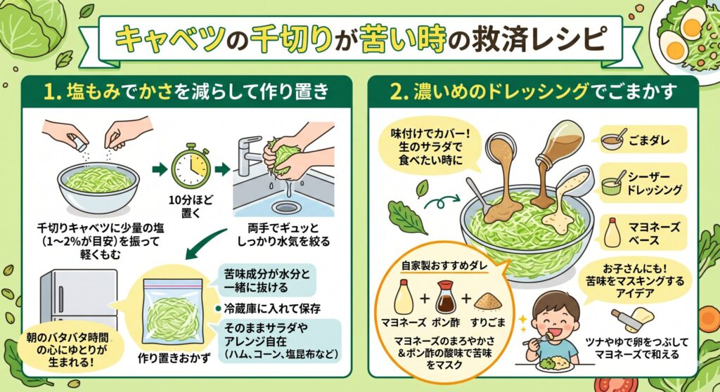 キャベツの千切りが苦い時の救済レシピ