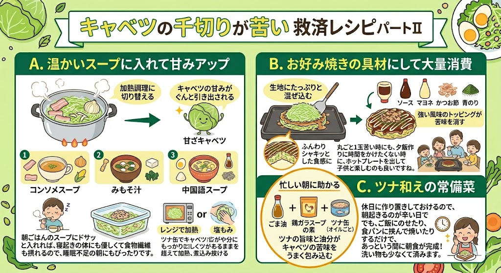 キャベツの千切りが苦い時の救済レシピ