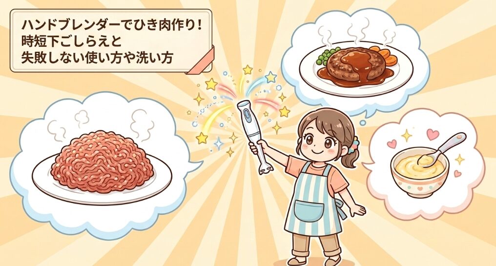 ハンドブレンダーでひき肉作り