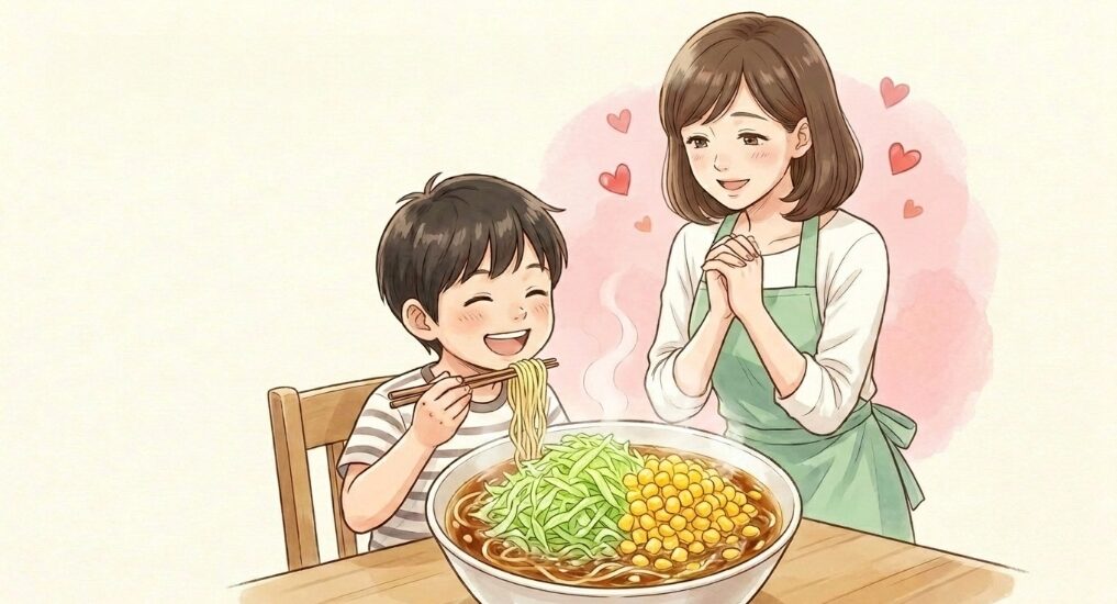 醤油味にコーンを足して子供向け