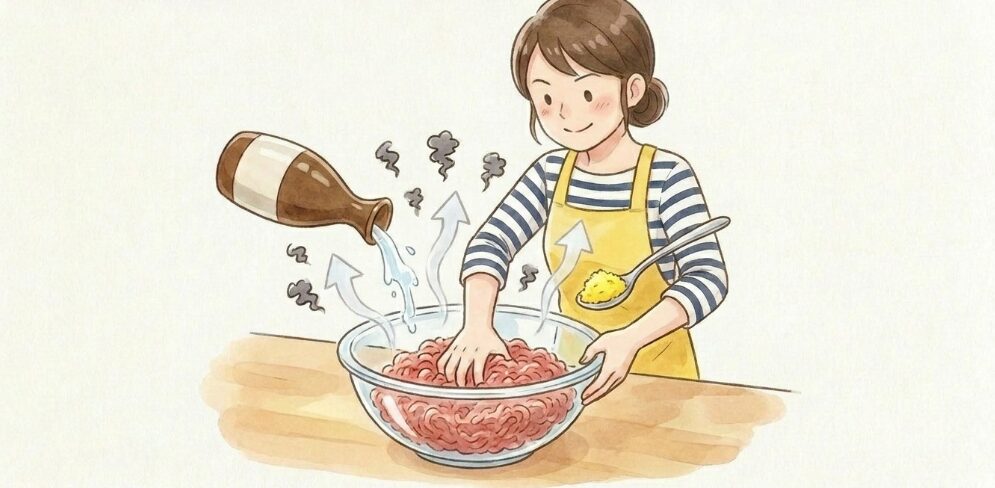酒と生姜を揉み込んでお肉の風味をアップさせる