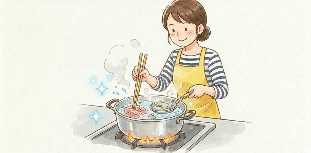 さっとお湯で下茹でする霜降りの効果と手順