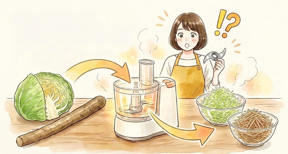 面倒な千切りもアタッチメントで一瞬