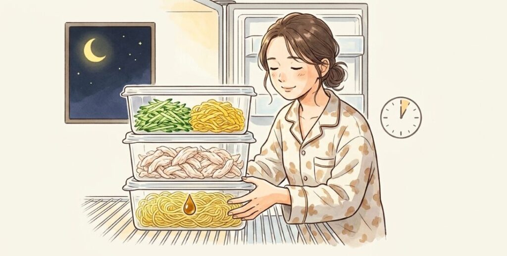 朝に済ませる麺と具材の下ごしらえ